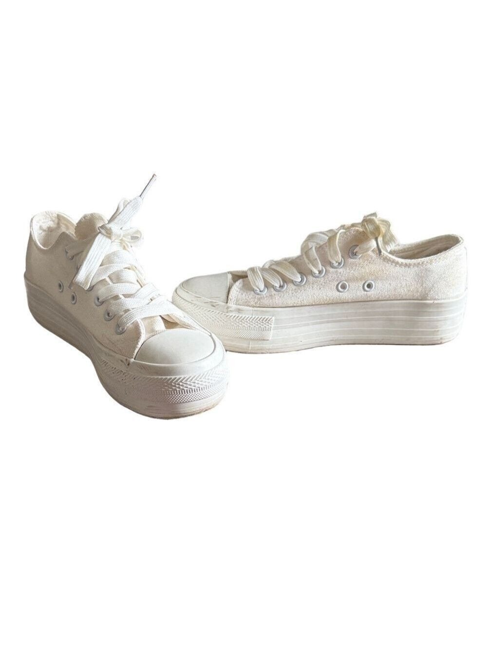 Platform White Canvas Sneakers Lace Up Casual Streetwear Sz 36 (US 5.5–6)
